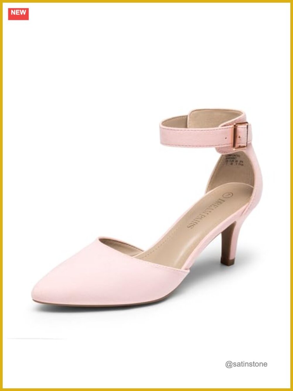 Kitten Heels Pumps Ankle Strap Faux Suede Pointed Toe 2.5 Heel
